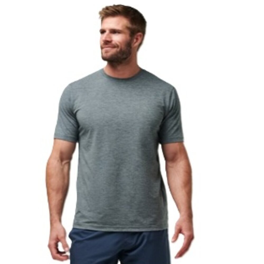 NWT Travis Mathew Scenic Vista Active Tee heather gray /Grey Pinstripes Size M